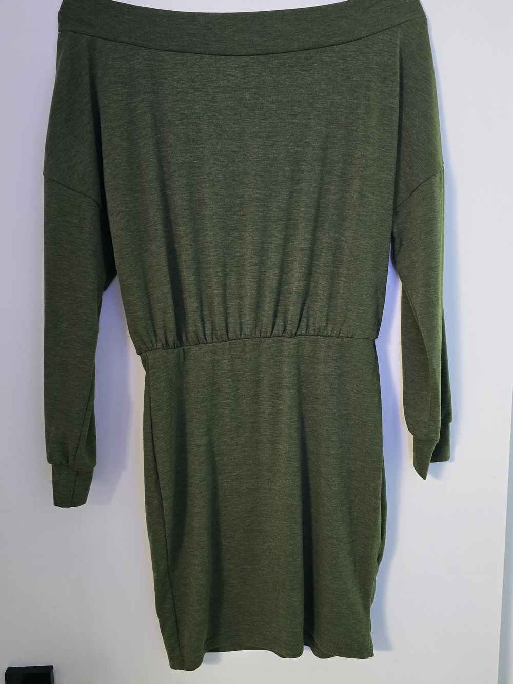 SHEIN Olive Green Off-Shoulder Long Sleeve Waist-Defined Dress